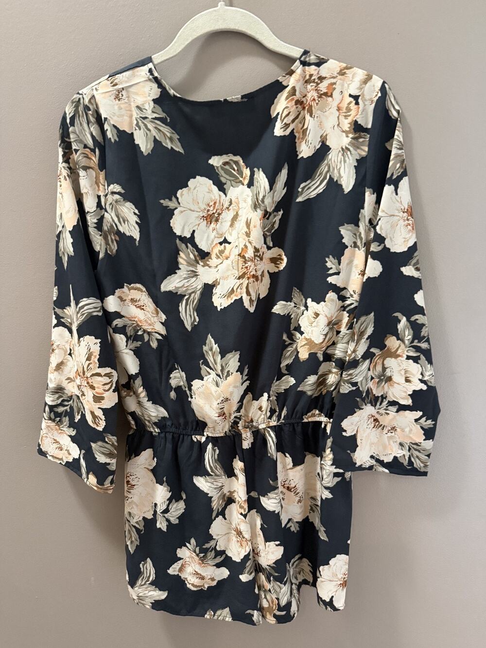 Lulu's Size M Black/Brown/Ivory Floral Romper Kimono Sleeve Cottagecore Garden